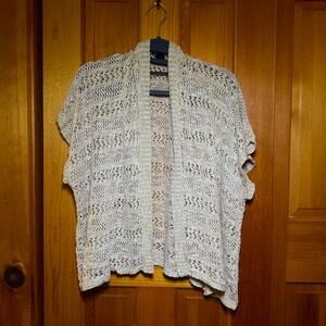 Y2K Wet Seal Tan Crochet Knit Open Front Cardigan L/XL Boho Chic Beach Shrug 90s